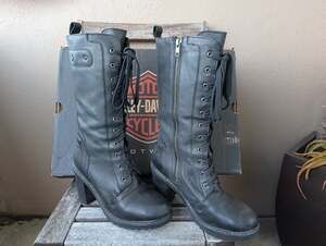 💜Harley-Davidson Lunsford D83832 Black Leather Heeled Boots 10